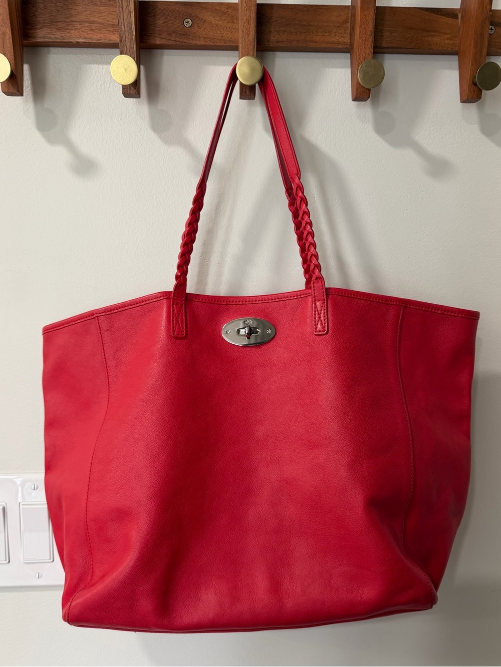 Mulberry Red Leather Tote with Braided Straps